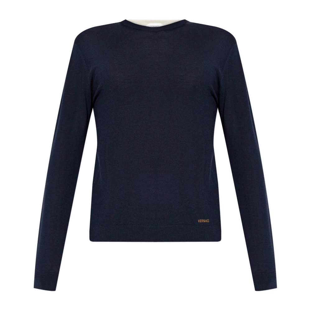 Versace Herren Blau - Bestickter Wollstrick-Pullover Mit Rundhalsausschnitt - Knitwear - M