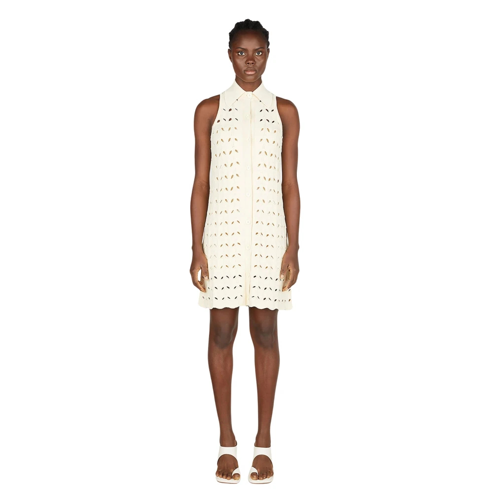Sportmax Damen Weiß - Gestricktes Kleid Mit Stickerei Und Cut-Outs - Dresses - Xs