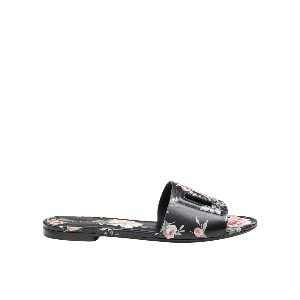 Dolce & Gabbana Damen Multicolor - Flache Slipper Aus Kalbsleder Mit Rosenprint - Shoes - Mehrfarbig -36 Eu