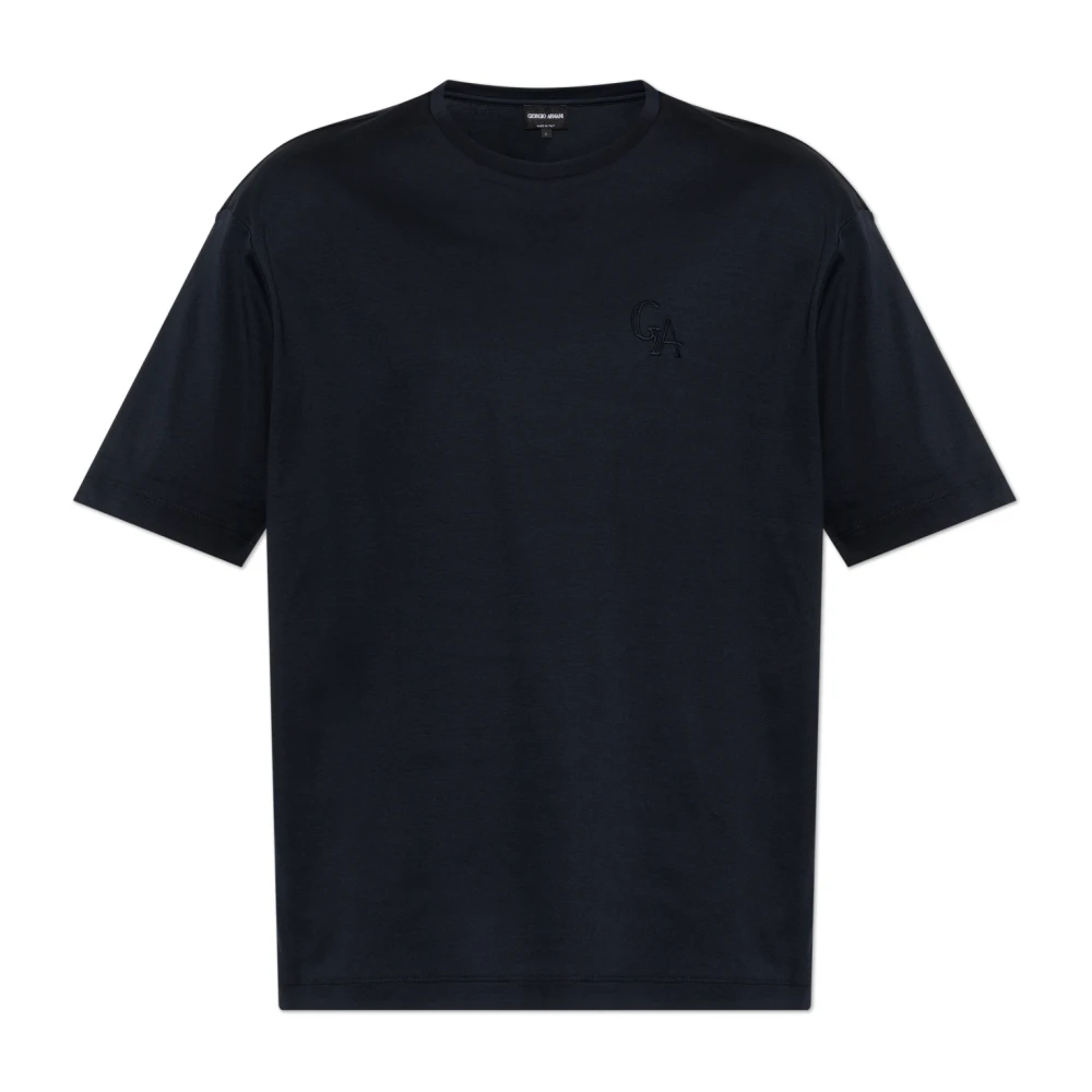 Giorgio Armani Herren Blau - T-Shirt Mit Gesticktem Logo - Tops - Xl