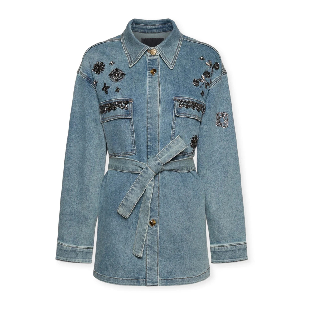 Elena Mirò Damen Blau - Jeansjacke Mit Applikationen - Jackets - Xs