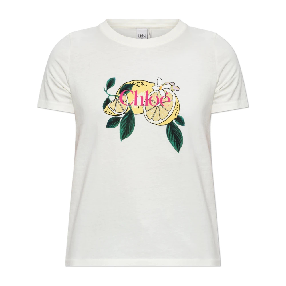 Chloé - T-Shirt Aus Baumwolle Mit Zitronenprint - Tops - Damen - Weiß - M - Bild 8