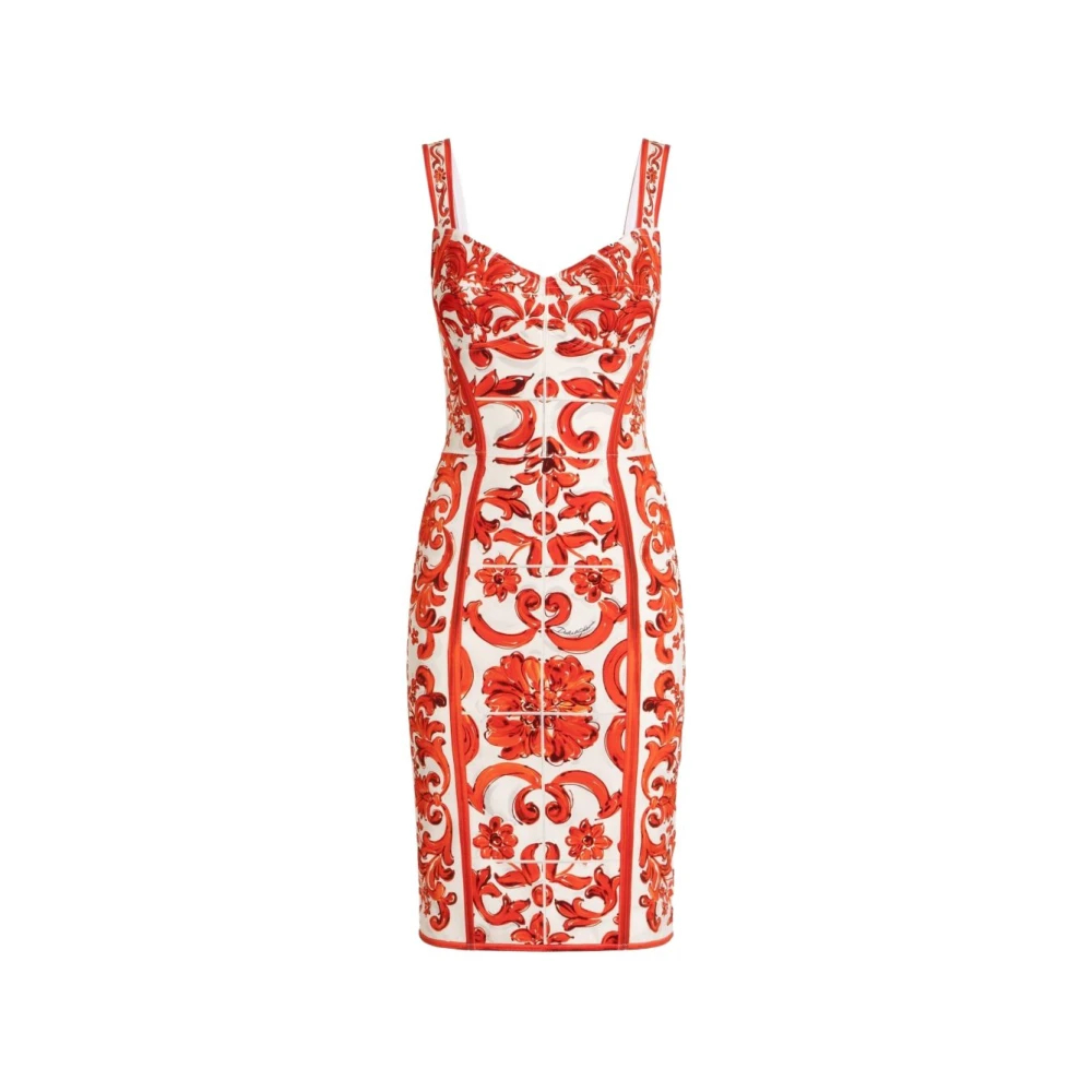 Dolce & Gabbana Damen Multicolor - Kurzes Kleid Aus Charmeuse Mit Majolika-Print - Dresses - Mehrfarbig - S