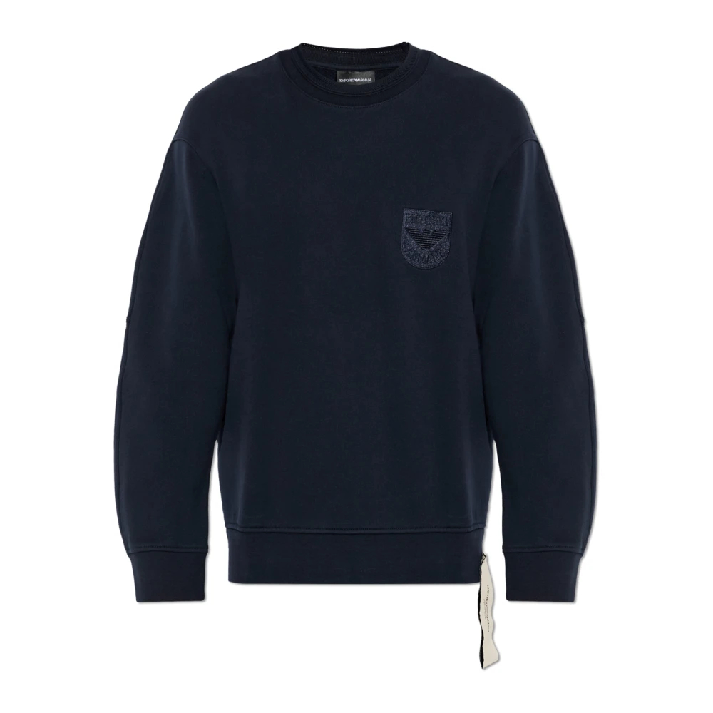 Emporio Armani Herren Blau - French Terry Jersey Sweatshirt Mit Schild-Stickerei - Sweatshirts & Hoodies - L