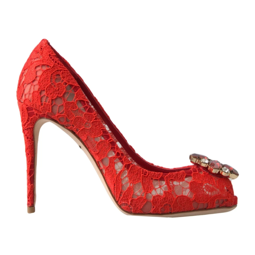 Dolce & Gabbana Damen Rot - E Spitzenabsätze Mit Kristallverzierung - Shoes - 37 1/2 Eu