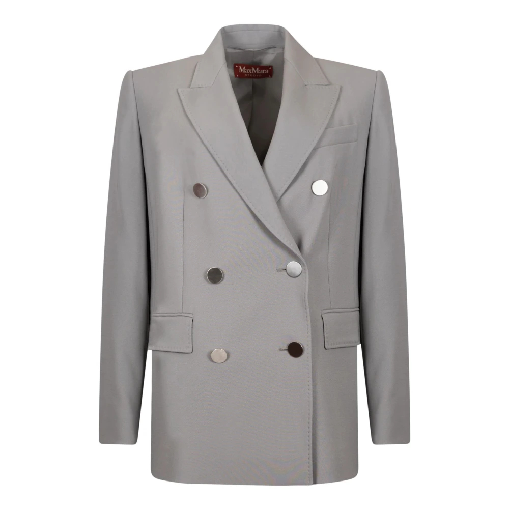 Max Mara Studio Damen Grau - Doppelreihiger Satin-Woll-Blazer - Jackets - M