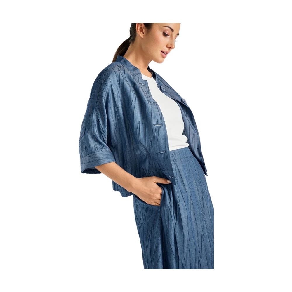 Marie Méro Damen Blau - Kurze- Geknöpfte- Bestickte Jeanshemd-Jacke - Blouses & Shirts - 3XL