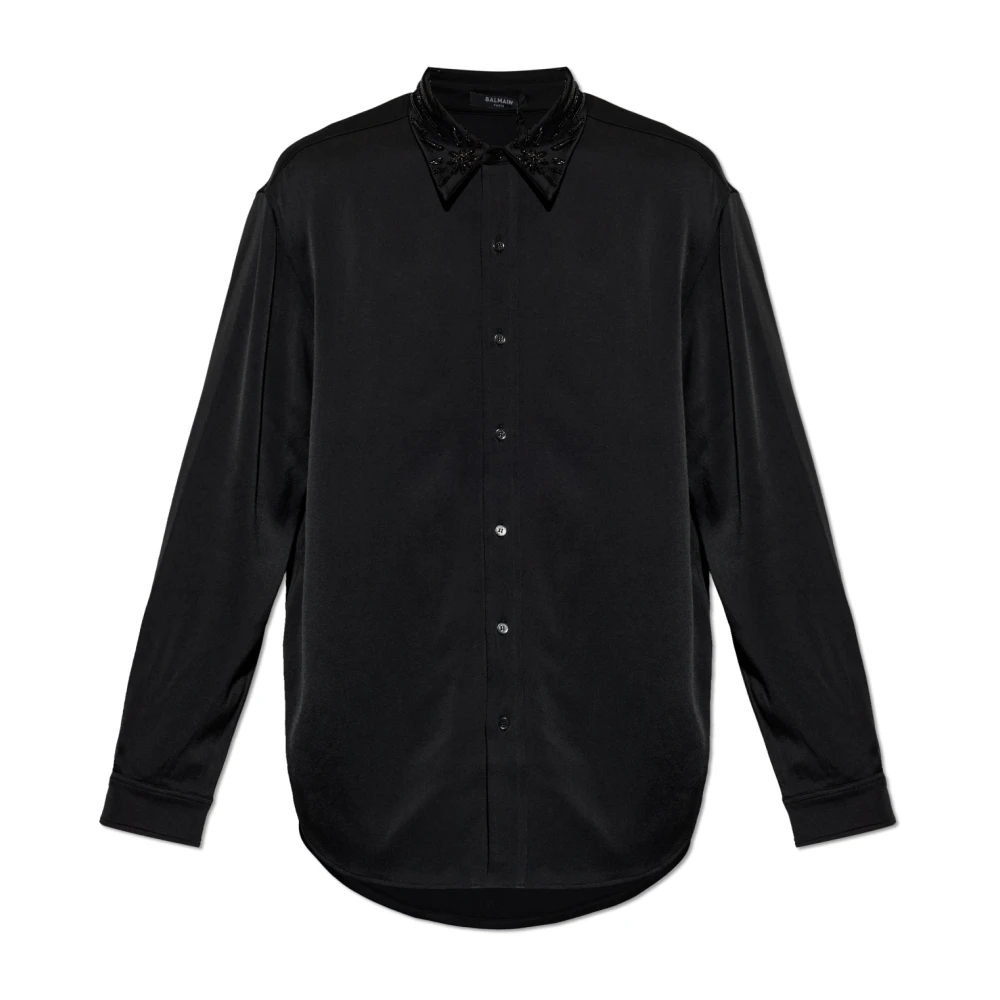 Balmain Herren Schwarz - Seidenhemd Mit Kristallen - Shirts - K -2Xl