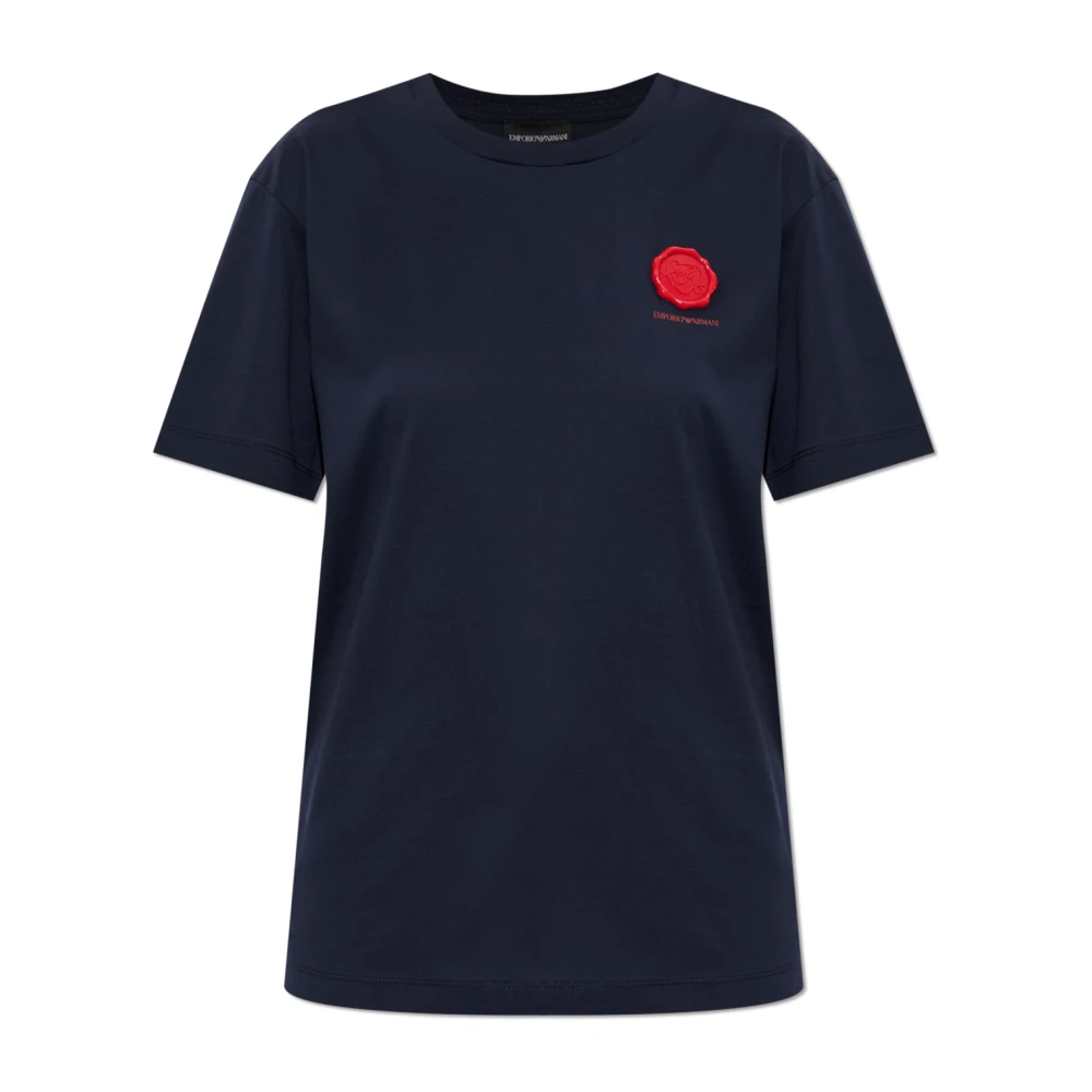 Emporio Armani Damen Blau - T-Shirt Mit Applikation - Tops - Xs