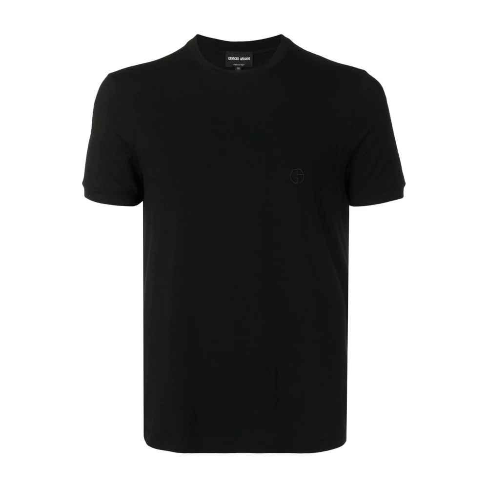 Giorgio Armani - Stretch Jersey T-Shirt Mit Stickerei - Tops - Herren - Schwarzk - 2XL