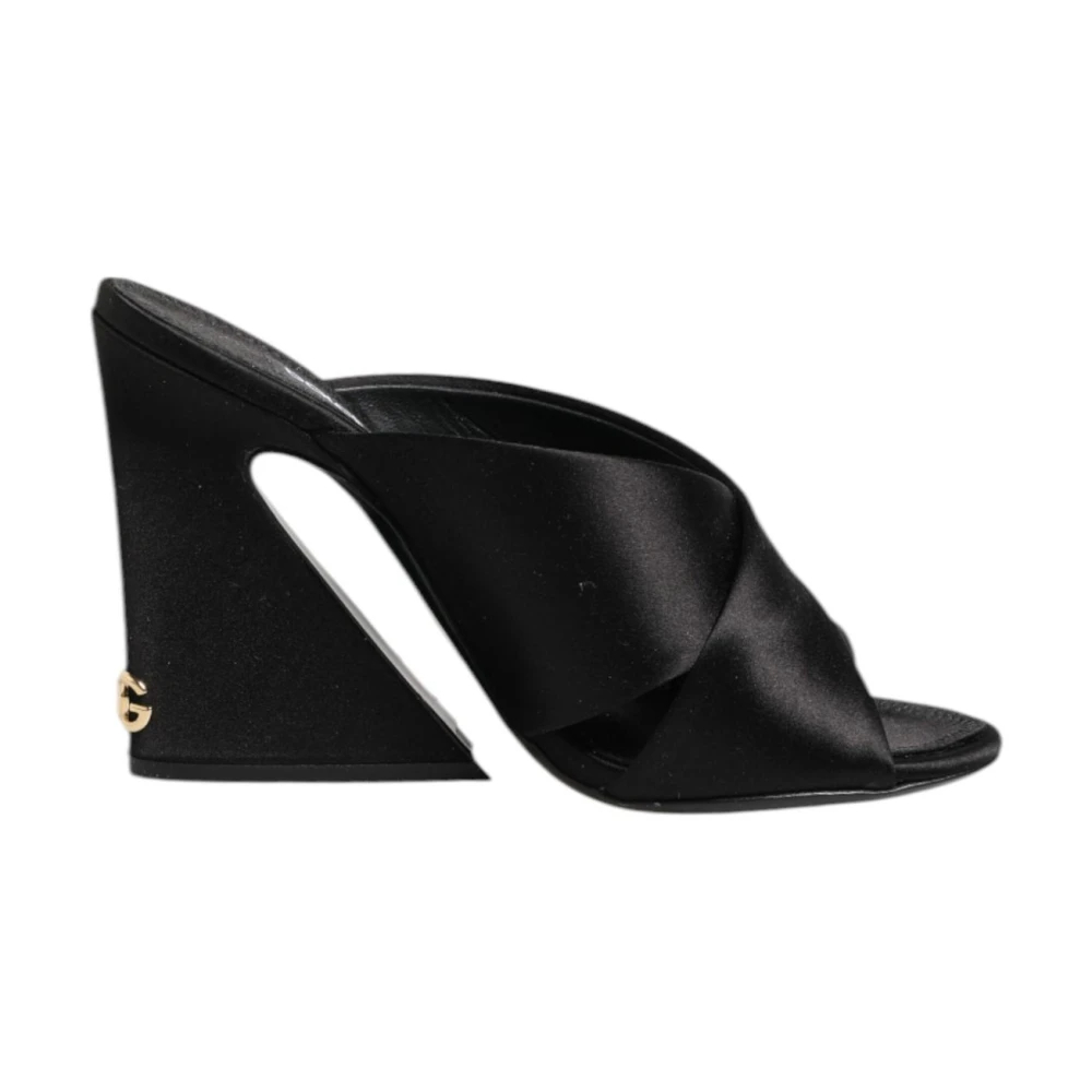 Dolce & Gabbana Damen Schwarz - E Logo Satin Slides Sandalen - Shoes - K - 35 Eu