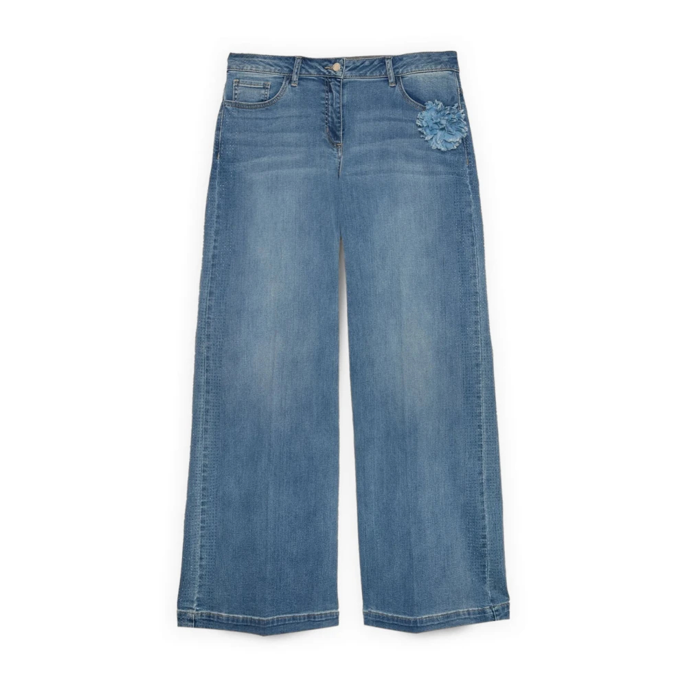Fiorella Rubino Damen Blau - Wide Leg Jeans Mit Floraler Applikation - Jeans - Xl