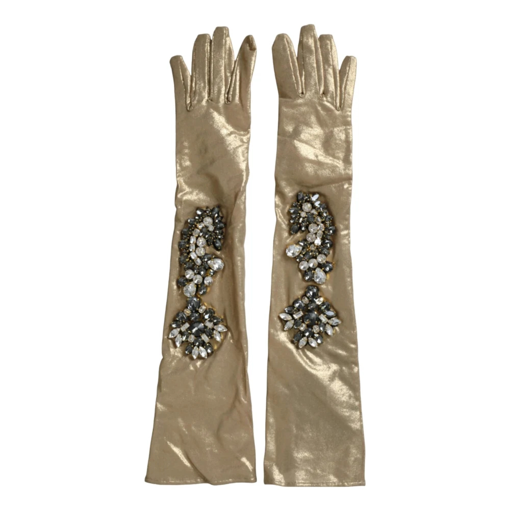 Dolce & Gabbana Damen Beige - Kristallverzierte Satinhandschuhe - Accessories - One Size