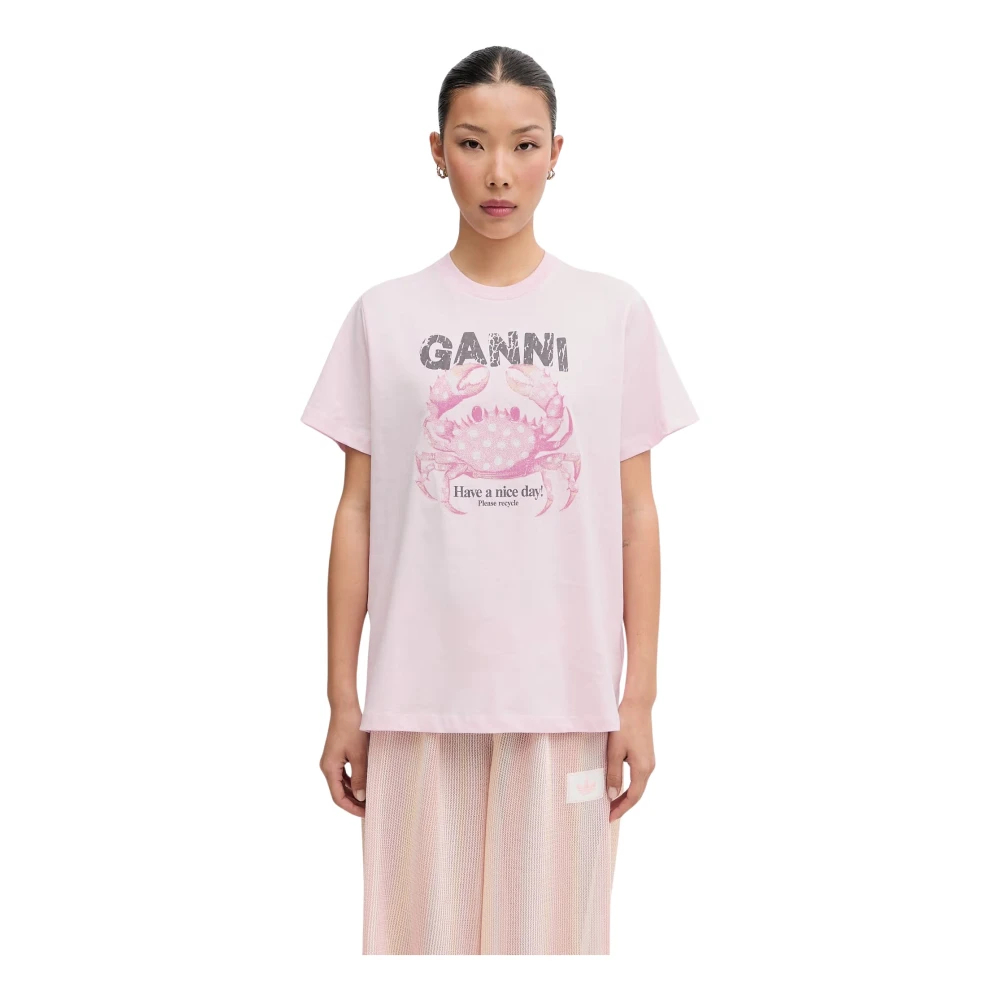 GANNI rosa T-Shirt mit Krabbenmotiv Bio-Baumwolle - Größe L - Bild 8