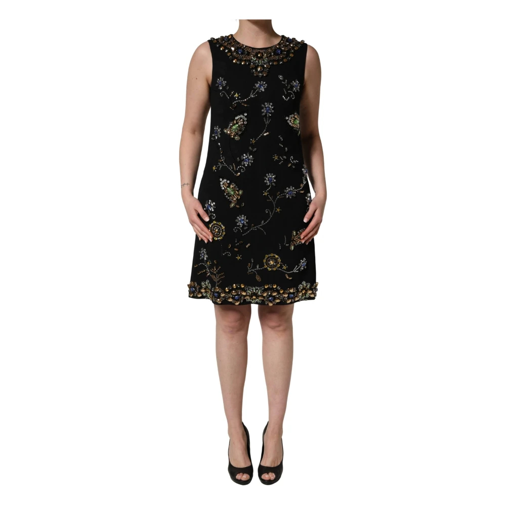Dolce & Gabbana Damen Schwarz - Ärmelloses- Floral Besticktes Kleid Mit Perlen - Dresses - K - Xs