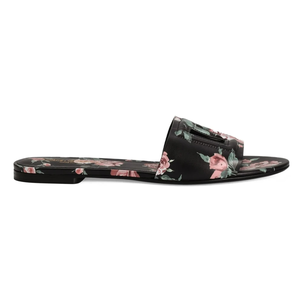 Dolce & Gabbana Damen Multicolor - Flache Slipper Aus Kalbsleder Mit Rosenprint - Shoes - Mehrfarbig -36 Eu
