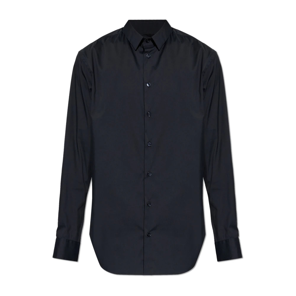 Giorgio Armani Herren Blau - Hemd Aus Stretchgewebe Mit Kragenstäbchen - Shirts - 2XL