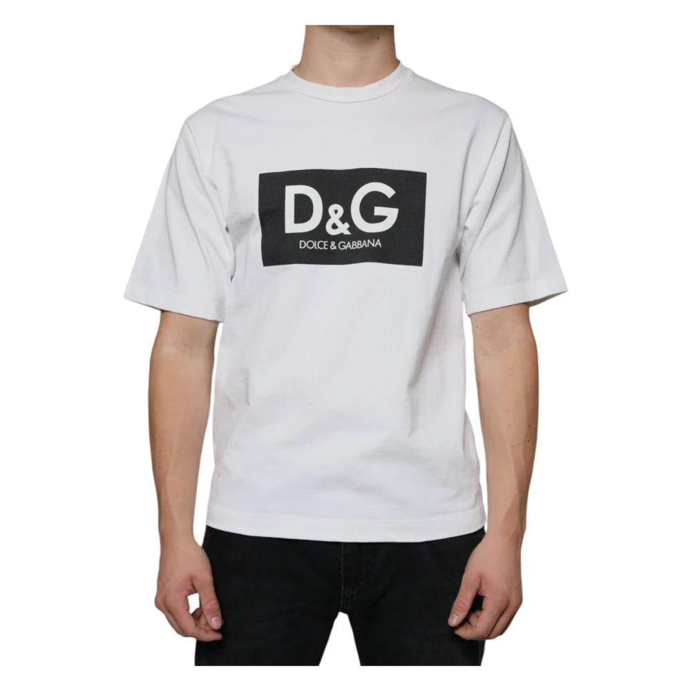 Dolce & Gabbana Herren Weiß - Es Baumwoll-T-Shirt Mit Logo-Print - Tops - Xs