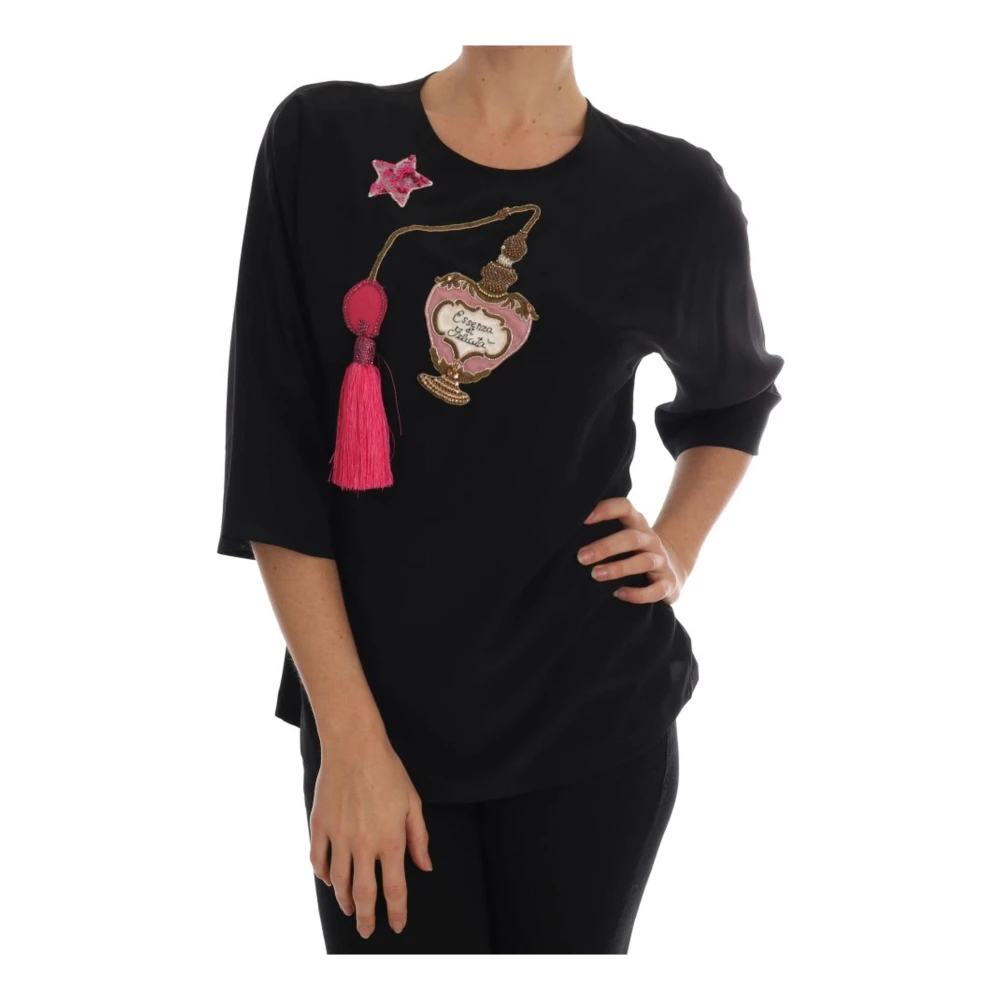 Dolce & Gabbana Damen Schwarz - Glamouröse Kristall Seidenbluse - Tops - K - S