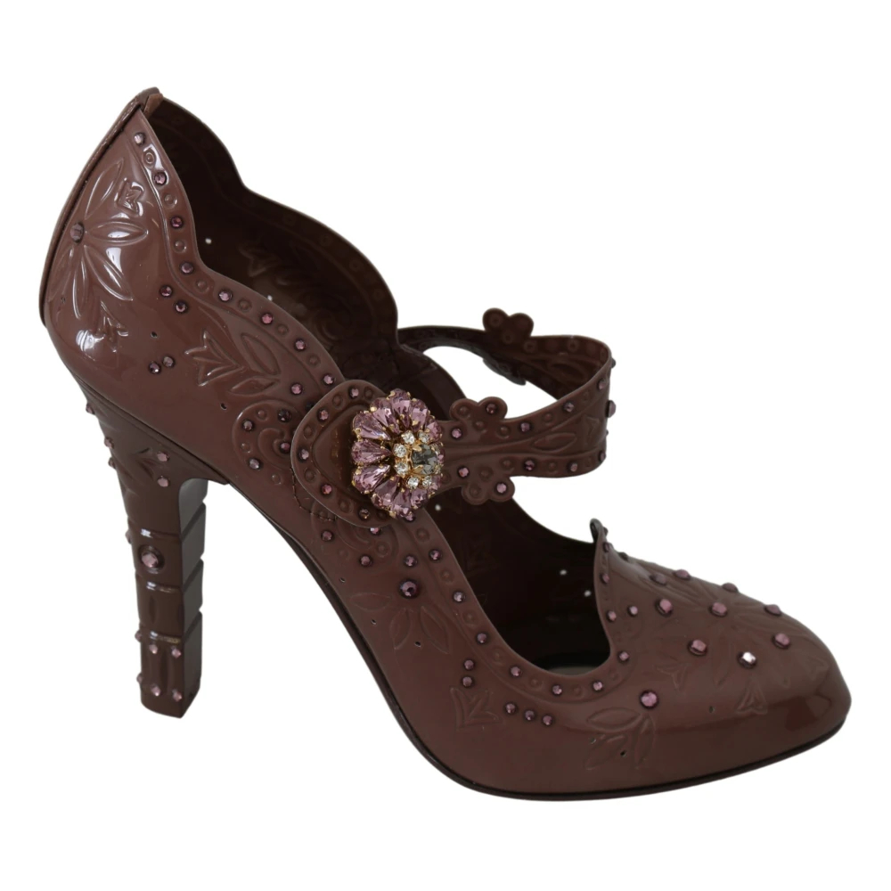 Dolce & Gabbana Damen Braun - Blumiges Kristall-Cinderella-Absätze - Shoes - 40 Eu