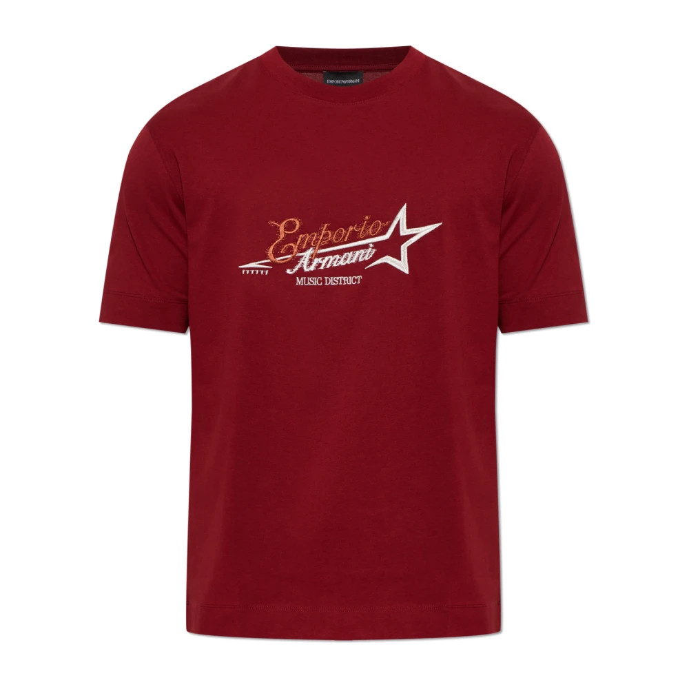 Emporio Armani Herren Rot - T-Shirt Mit Gesticktem Logo - Tops - Xl
