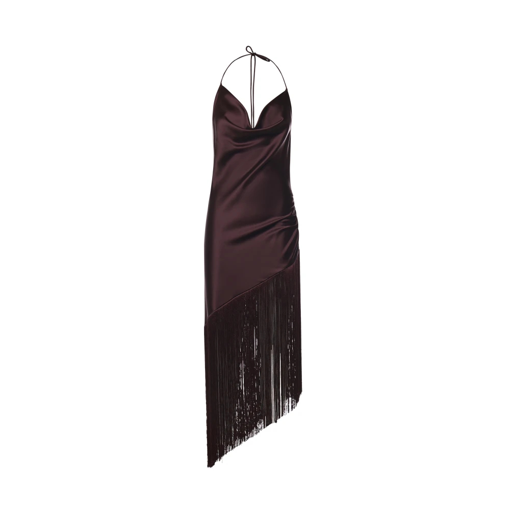 Pinko Damen Braun - Asymmetrisches Satin-Kleid Mit Fransen - Dresses - S