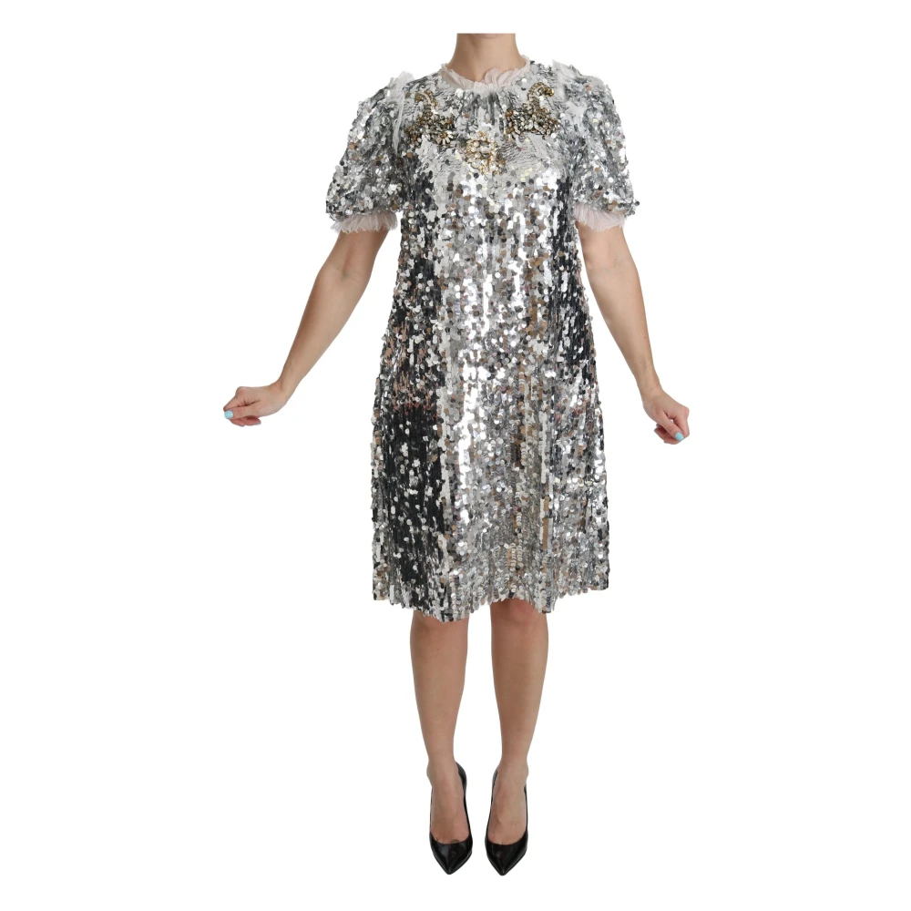 Dolce & Gabbana Damen Grau - Silbernes Pailletten Kristall Shift Kleid - Dresses - S