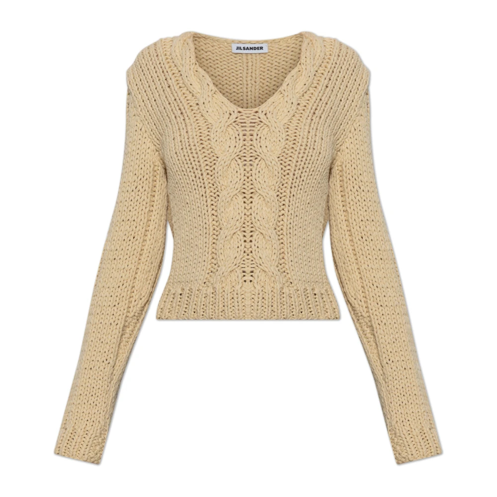 Jil Sander Damen Gelb - Wollpullover Mit Dekorativem Strickmuster - Knitwear - Xl