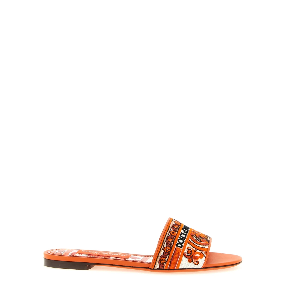 Dolce & Gabbana Damen Orange - Bianca Flache Hausschuhe Mit Majolika-Stickerei - Shoes - 37 Eu