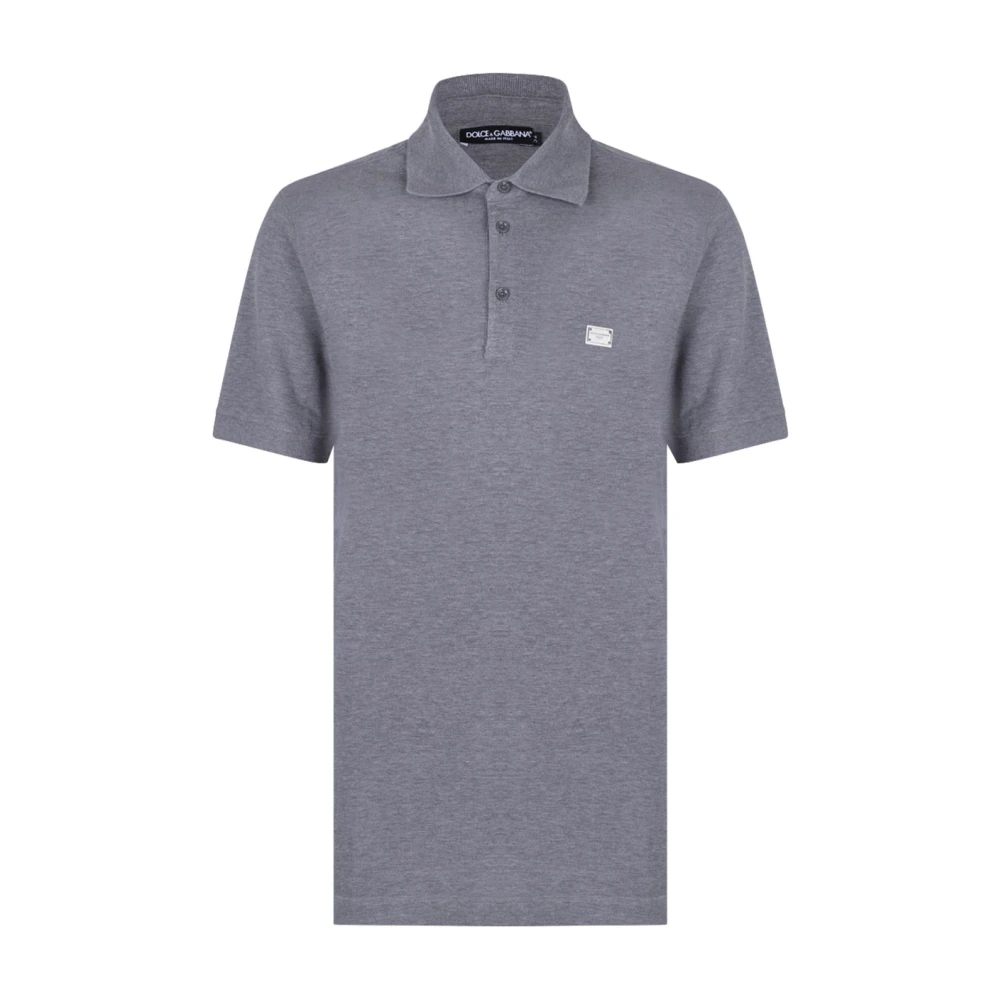 Dolce & Gabbana Herren Grau - Baumwoll-Polohemd Mit Markenetikett - Tops - Xl