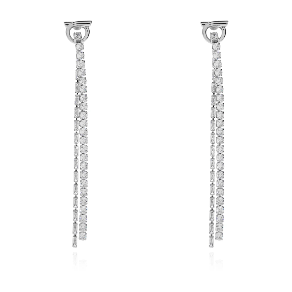 Ferragamo Damen Grau - Lange Ohrringe Mit Schimmernden Kristallen - Accessories - One Size