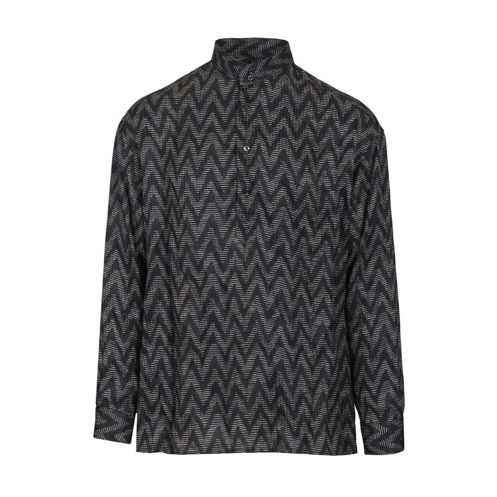 Giorgio Armani Herren Blau - Hemd Aus Viskose Und Seide Mit Chevron-Print - Shirts - M