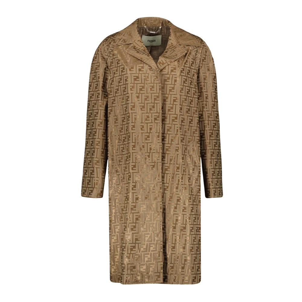 Fendi Damen Beige - Jacquard Mantel Mit Ff-Print - Coats - 2XS