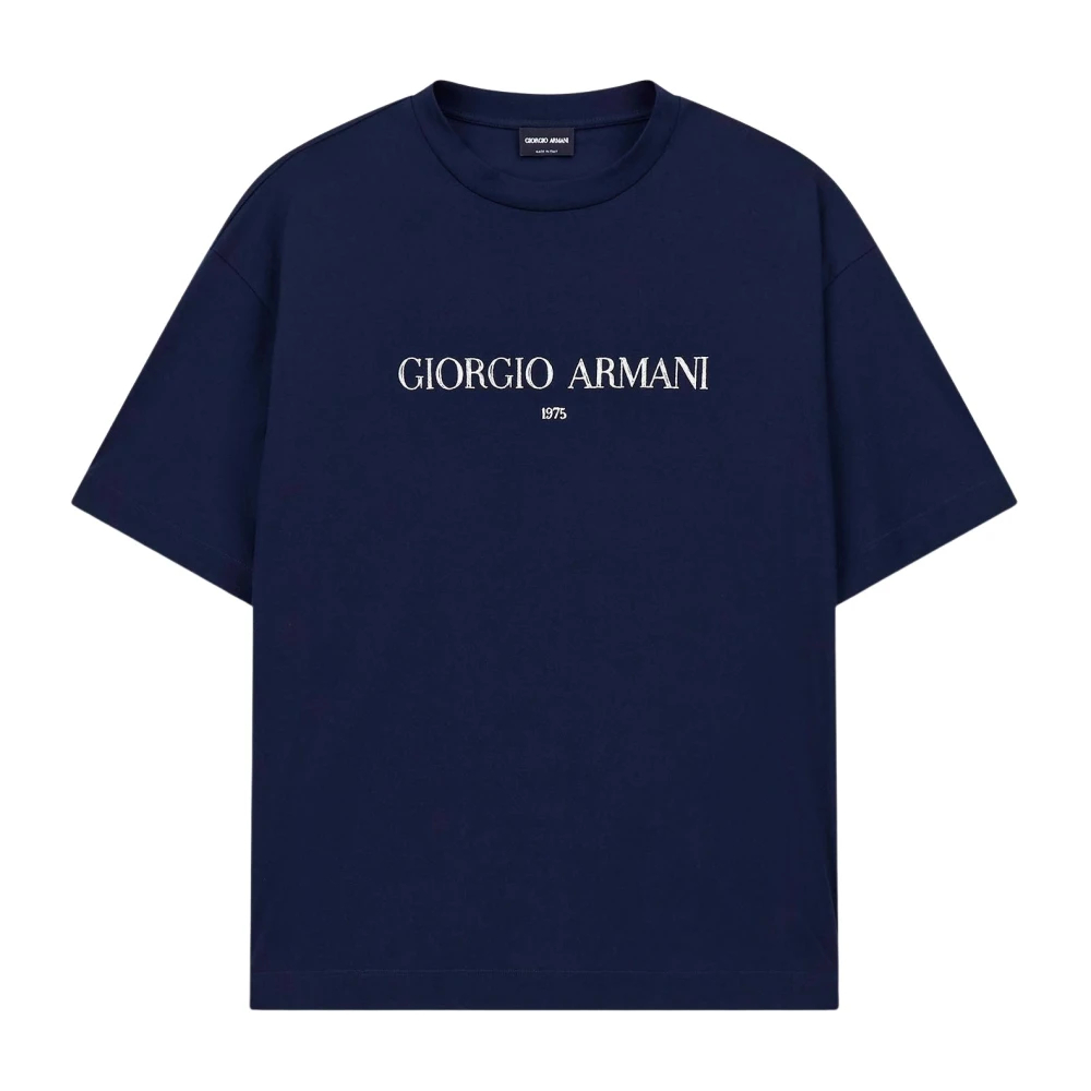 Giorgio Armani Herren Blau - T-Shirt Aus Baumwoll-Interlock-Jersey - Tops - L