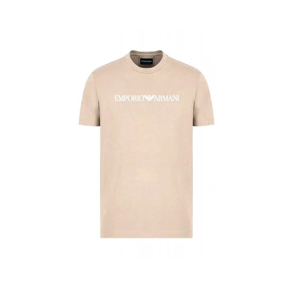 Emporio Armani Herren Beige - Pima-Jersey T-Shirt Mit Logo-Print - Tops - Xl