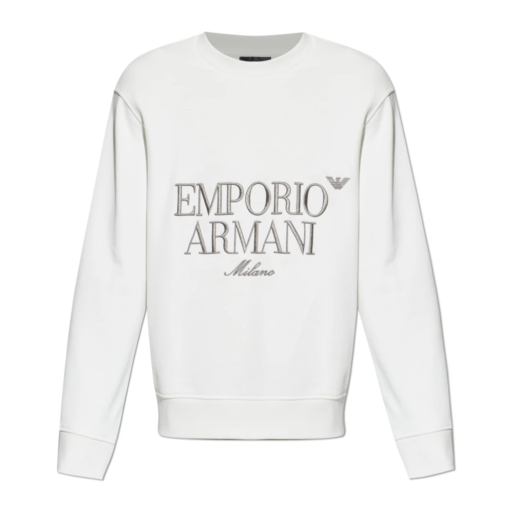 Emporio Armani Herren Weiß - Sweatshirt Aus French-Terry-Jersey Mit Sticklogo - Sweatshirts & Hoodies - M