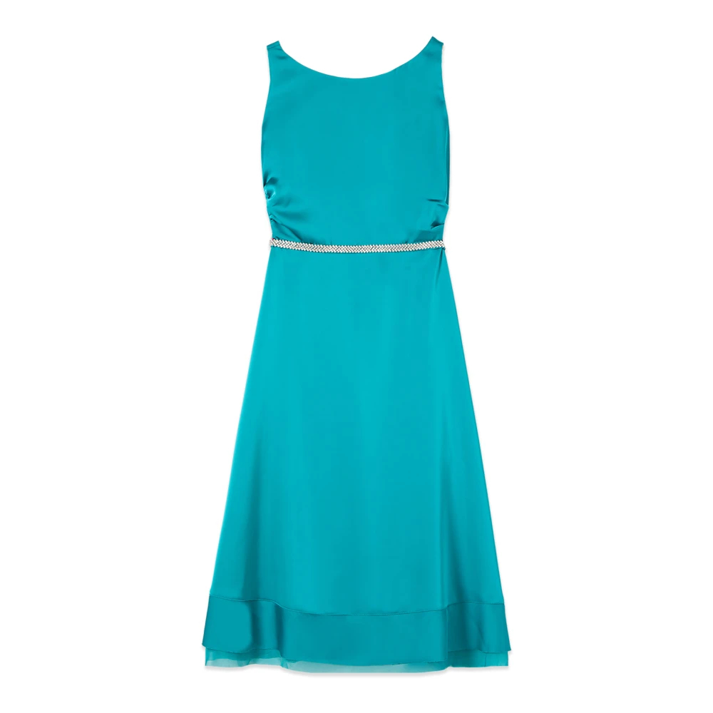 Oltre Damen Blau - Midi-Kleid Aus Satin Mit Gürtel - Dresses - S