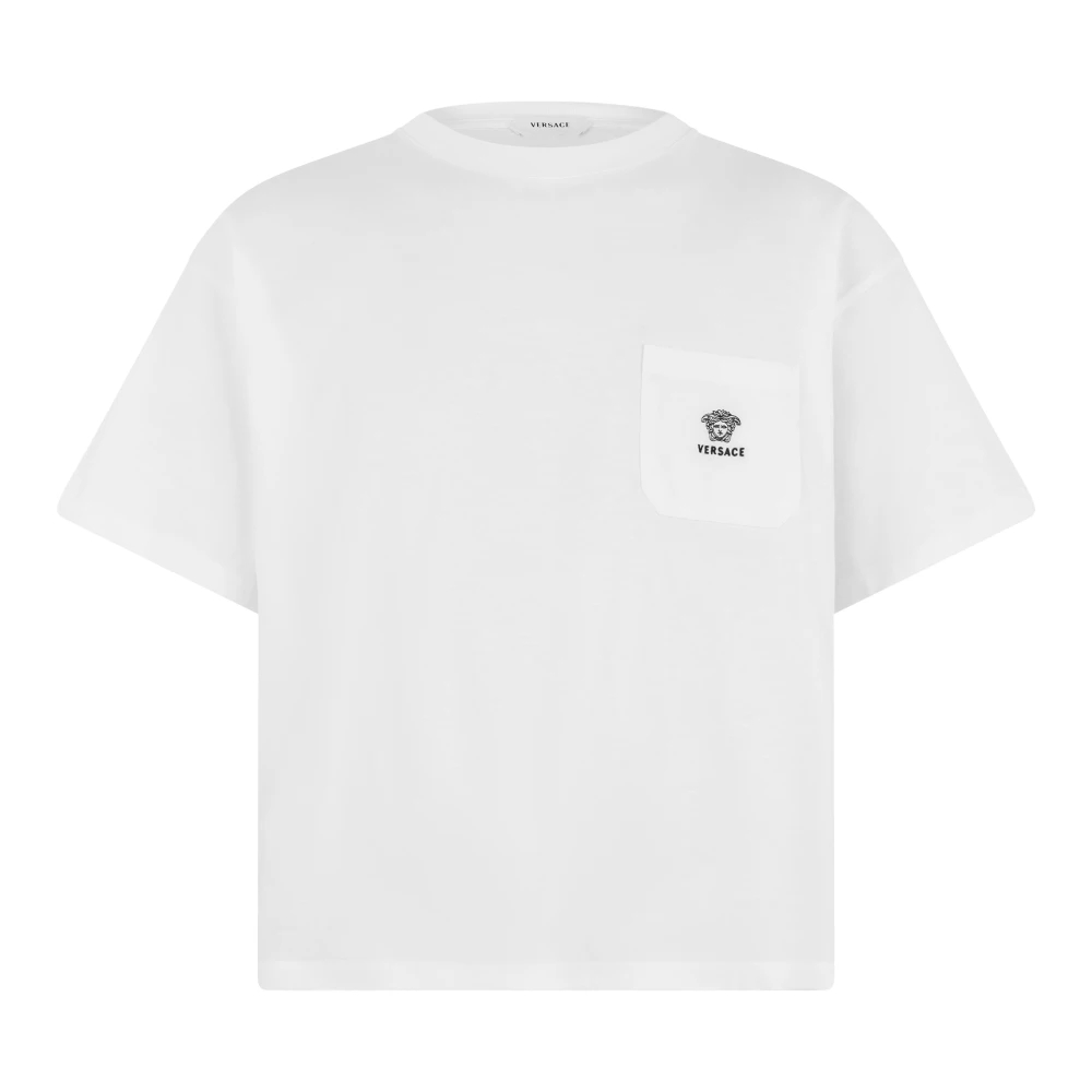 Versace Herren Weiß - T-Shirt Aus Besticktem Baumwolljersey - Tops - M
