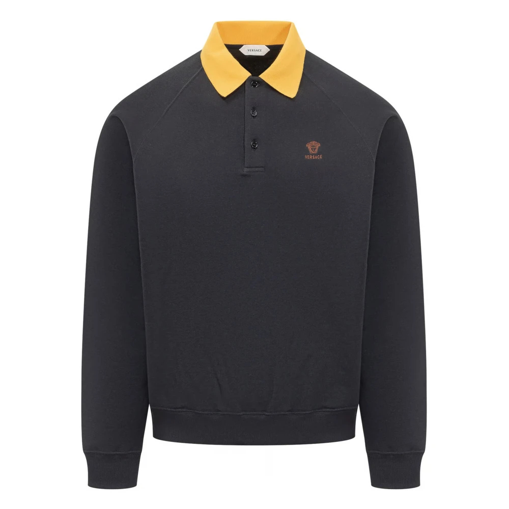 Versace - Polo-Sweatshirt Aus Baumwoll-Jersey Mit Stickerei - Sweatshirts & Hoodies - Herren - Blau - L