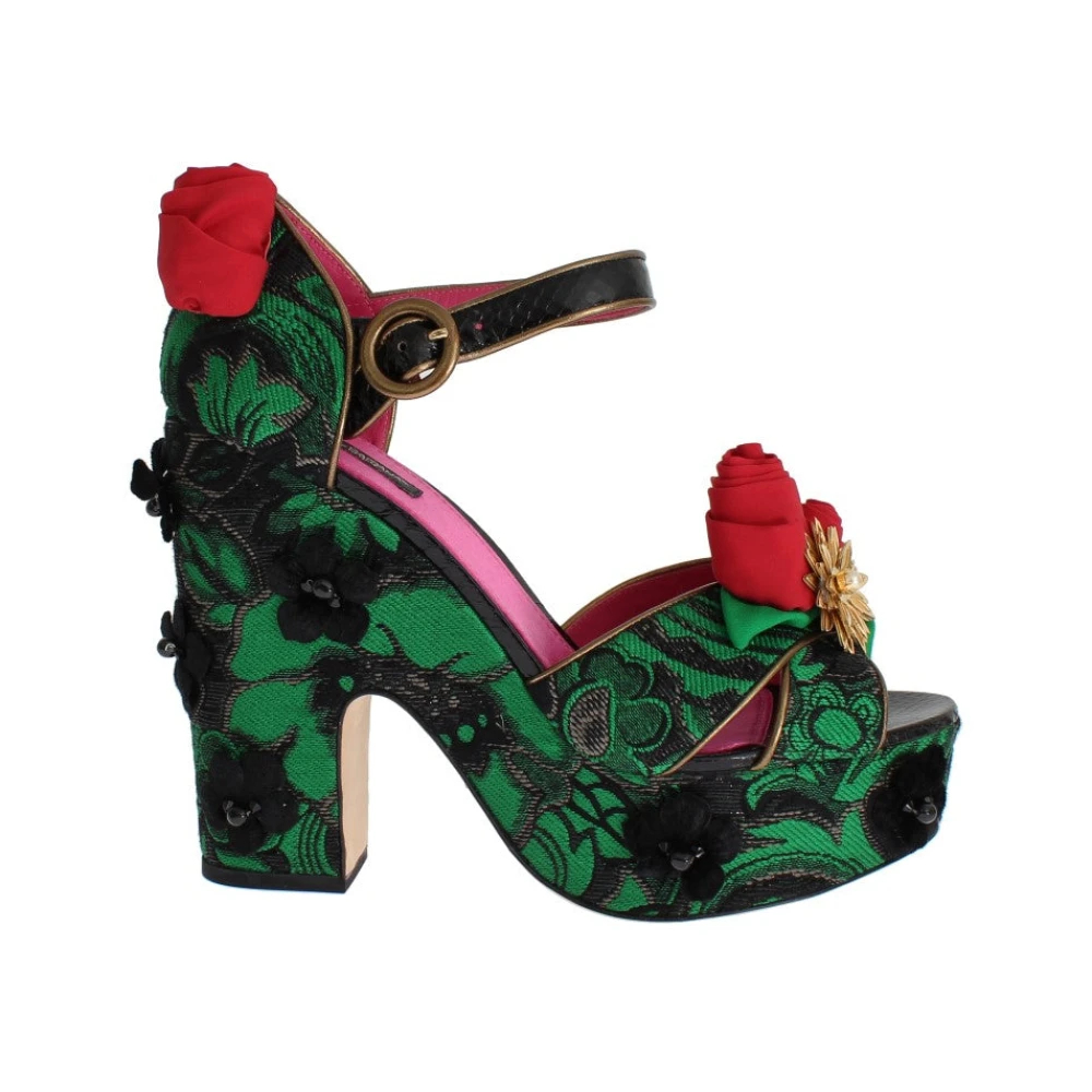 Dolce & Gabbana Damen Grün - Verzauberte Sizilien Kristall-Brocade Keile - Shoes - 35 Eu