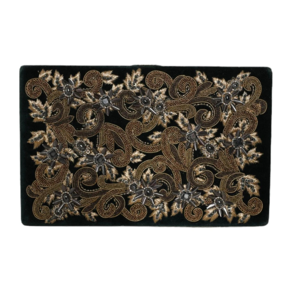 Dolce & Gabbana Damen Schwarz - E Samt Blumenbestickte Clutch - Bags - K - One Size