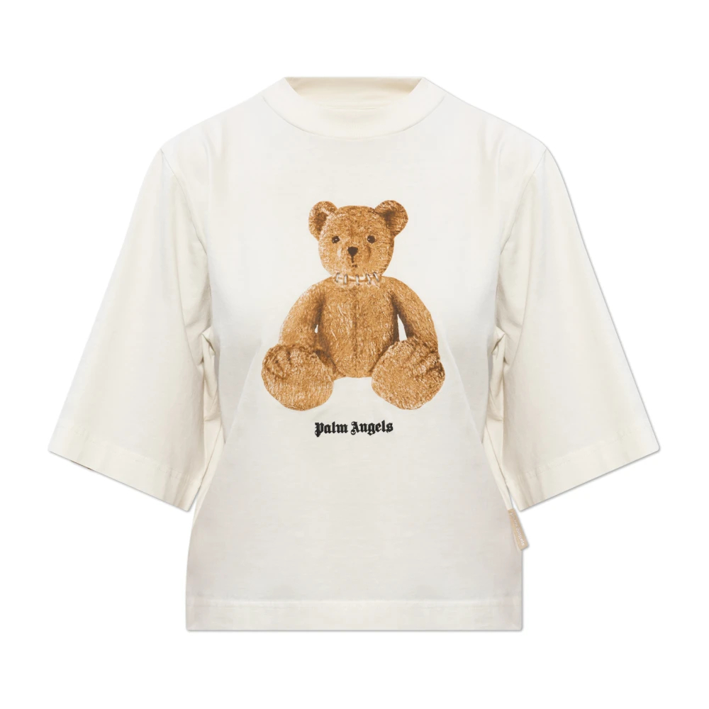 Palm Angels Damen Beige - Cropped T-Shirt Mit Logo-Print - Tops - L