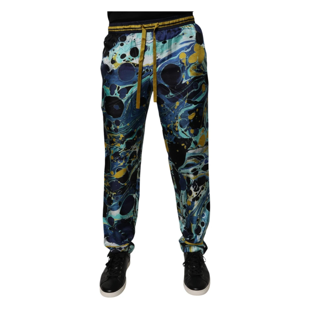 Dolce & Gabbana Herren Multicolor - Seiden-Jogginghose Mit Marmorprint In - Trousers - Mehrfarbig - Xs