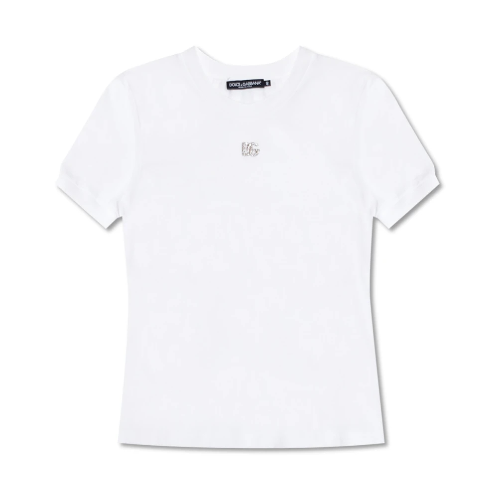 Dolce & Gabbana Damen Weiß - Baumwoll-T-Shirt Mit Logo-Applikation - Tops - Xs
