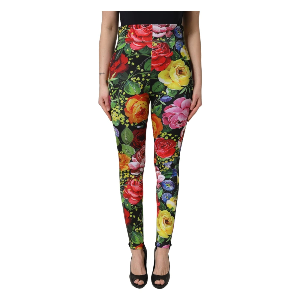 Dolce & Gabbana Damen Multicolor - Leggings Aus Stretch-Jersey Mit Blumenprint - Trousers - Mehrfarbig - 2XS