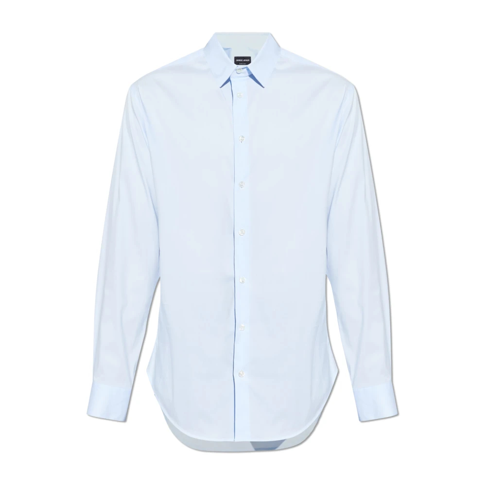 Giorgio Armani Herren Blau - Hemd Aus Stretchmaterial Mit Kragenstäbchen - Shirts - 2XL
