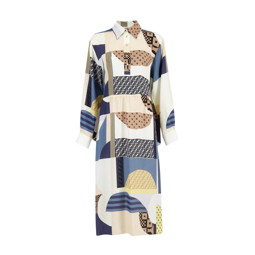 Fendi Damen Multicolor - Mehrfarbiges Patchwork Satin Midikleid - Dresses - Mehrfarbig - Xs