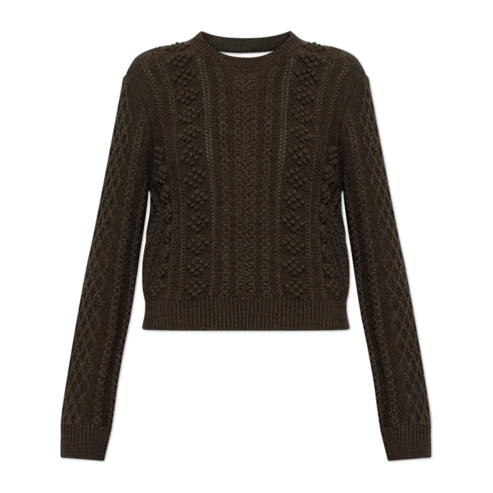 Jil Sander Damen Grün - Wollpullover Mit Dekorativem Strickmuster - Knitwear - M