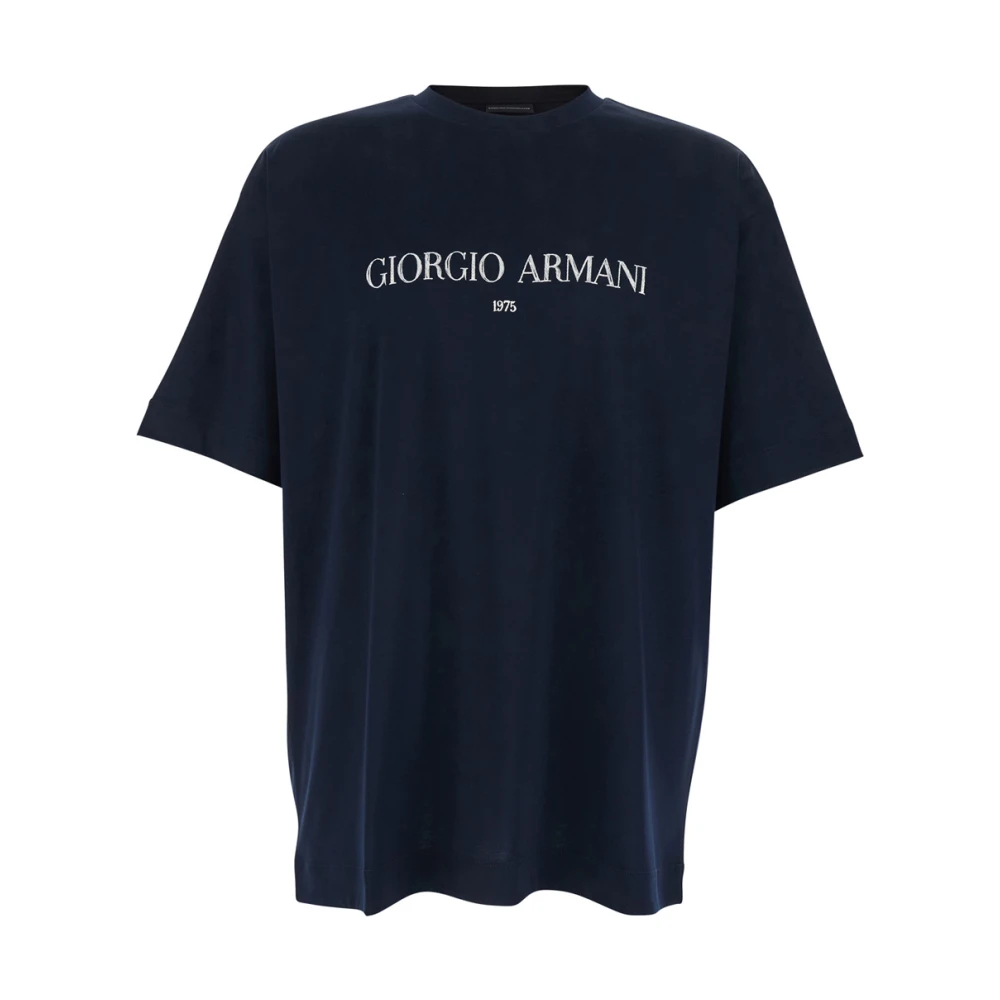Giorgio Armani Herren Blau - T-Shirt Aus Baumwoll-Interlock-Jersey - Tops - L