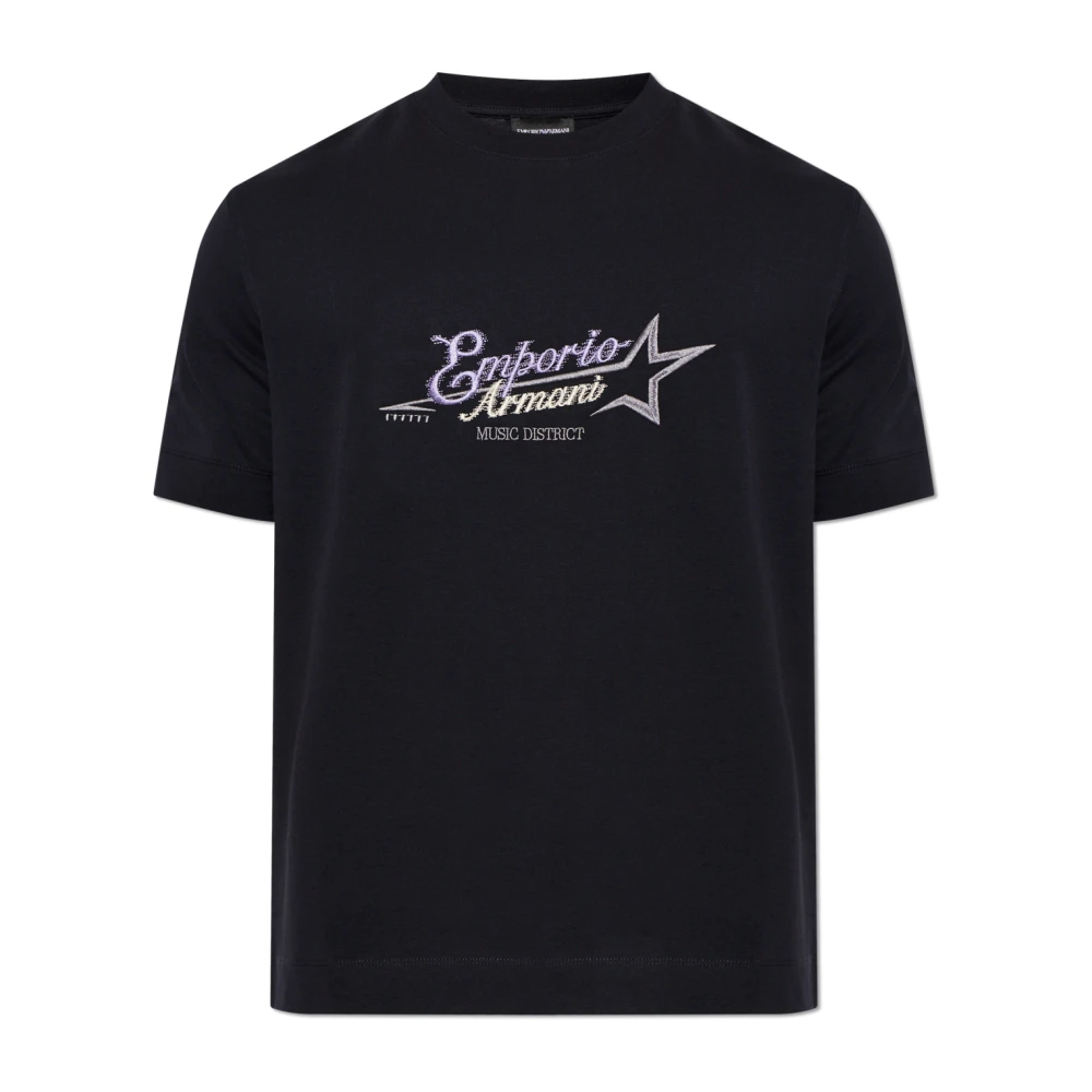 Emporio Armani Herren Blau - T-Shirt Mit Besticktem Logo - Tops - 2XL